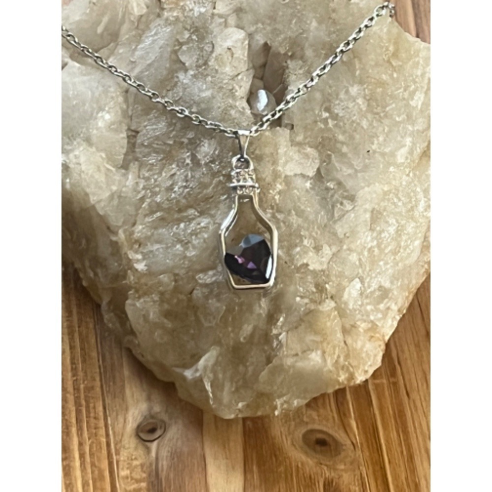 Amethyst Purple Crystal Gemstone Heart In Sterling Silver Bottle Necklace -New - Picture 2 of 13
